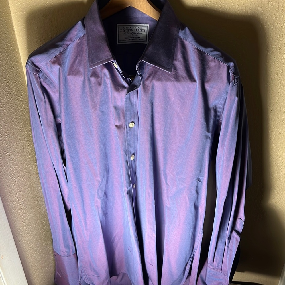 Charles Tyrwhitt Mens French Cuff Dress Shirt Color Purple Size 16/34